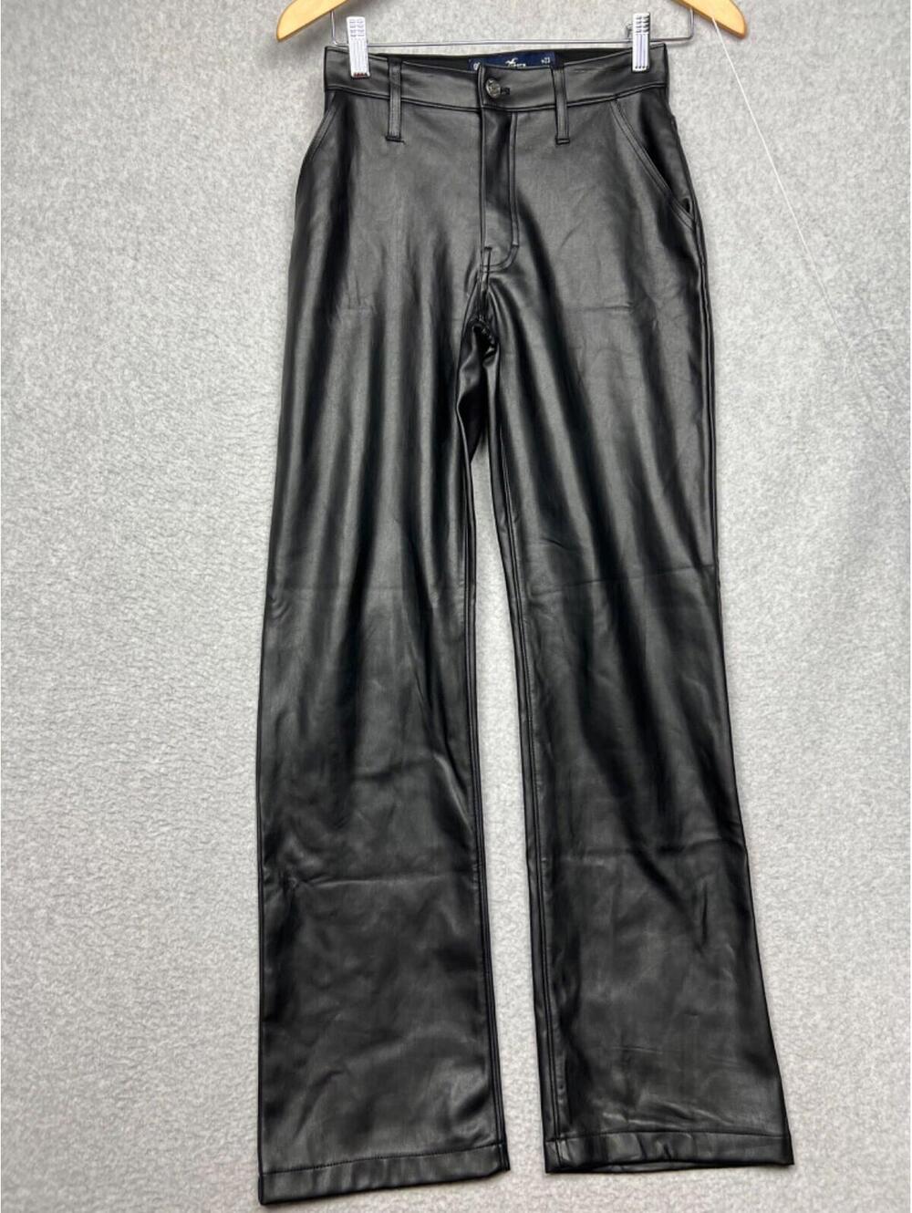 Hollister High Rise Imitation Leather Pants Womens Size 00 R Black 23W Black